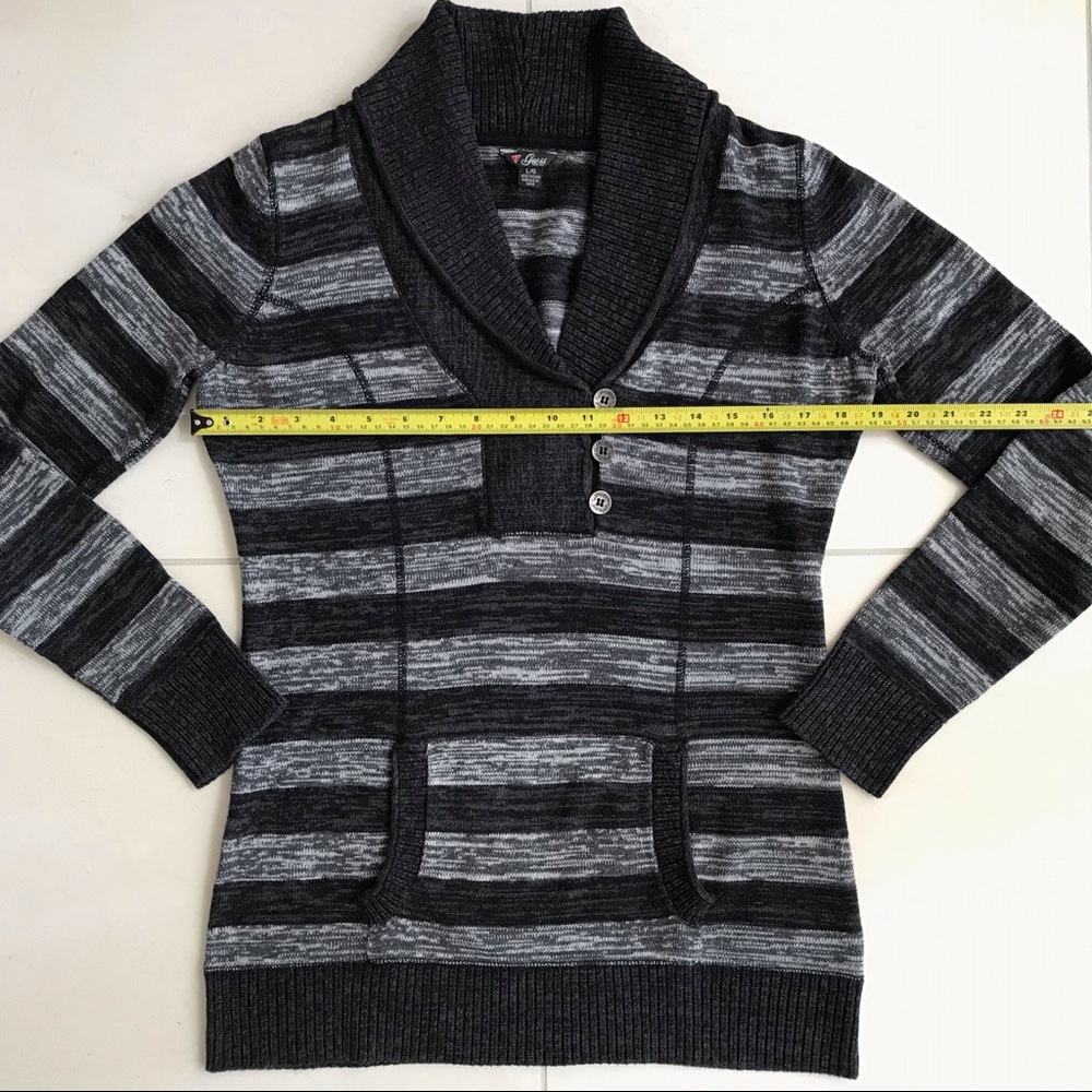 Guess 100% Cotton Striped Shawl Collar Sweater - Picture 8 of 11